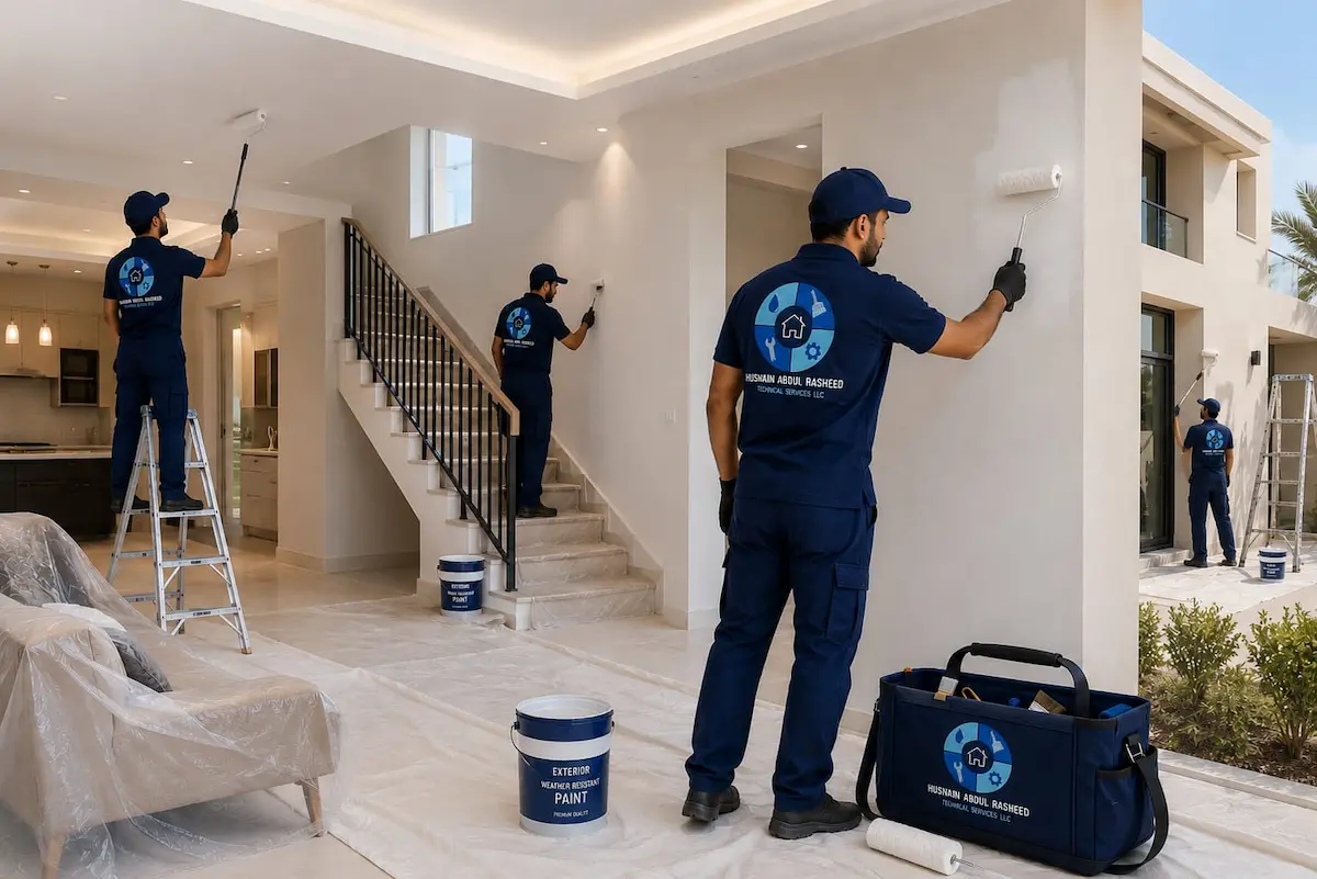 Painters completing villa interior and exterior painting service in Dubai