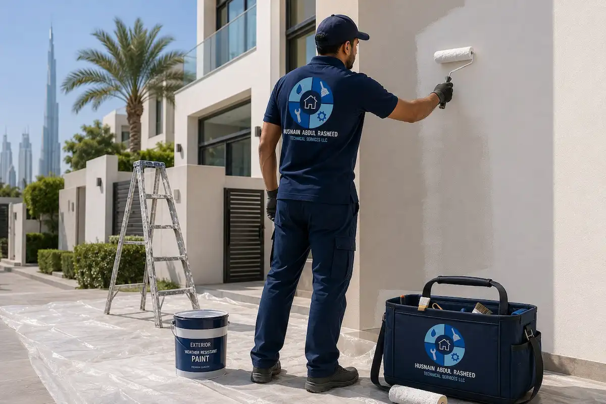 Professional exterior villa painting using weather-resistant paint in Dubai